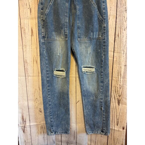 Miss Sparkling Distressed Elastic Waist drawstring Casual Denim Jeans Size Mediu - Picture 2 of 9